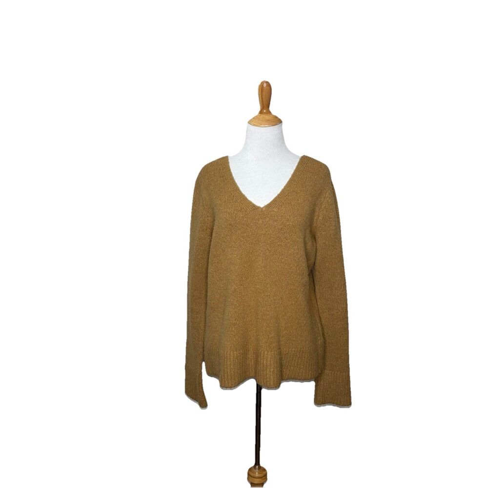 Tahari Brown Tan V-Neck Knit Pullover Long Sleeve Sweater Size Large Womens